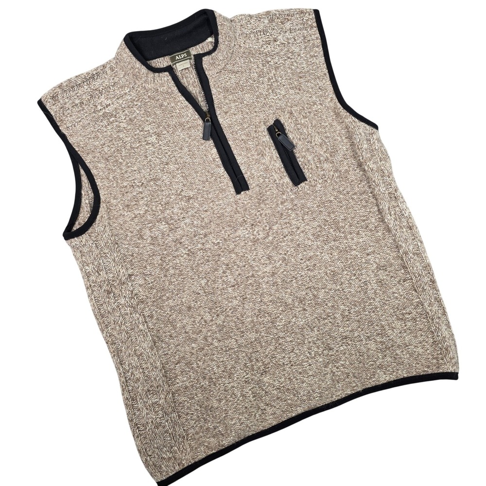 Alps Sweater Vest Wool Blend Quarter Zip Tan Gorpcore Layer sz Large Preppy Knit